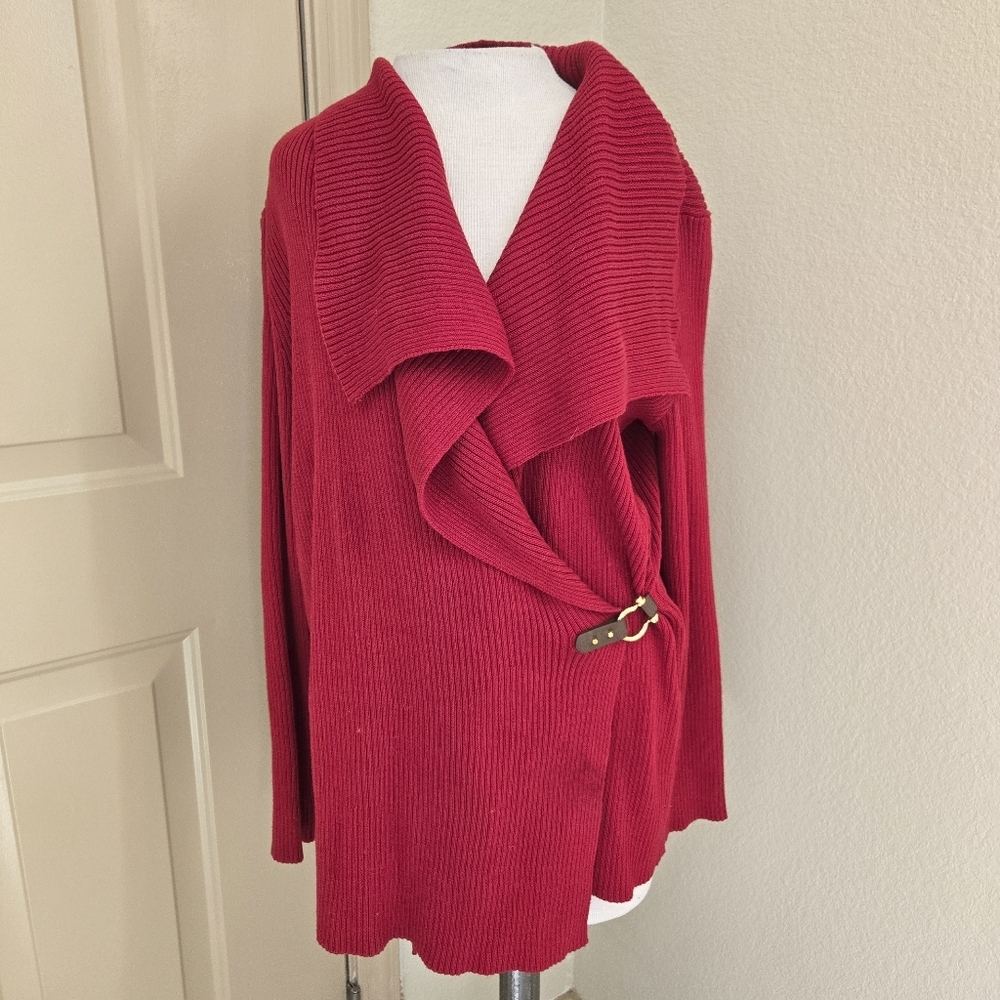 Ralph Lauren Red Wrap Cardigan with Dramatic Collar M